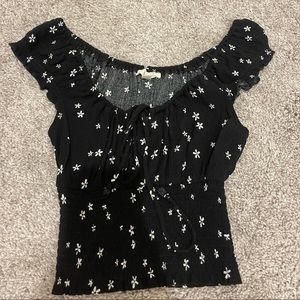 Black top with mini white flowers
